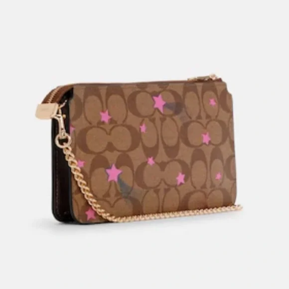 COACH NWT Poppy Crossbody With Card Case In Signature Canvas With Disco Star - Picture 7 of 16